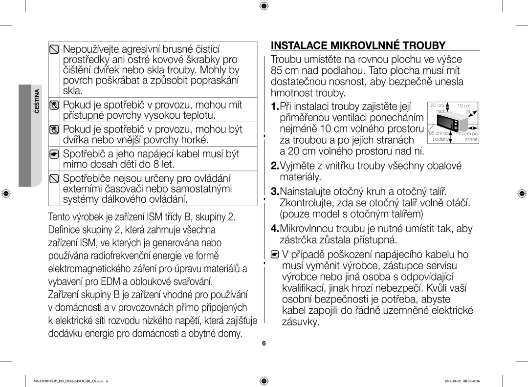 Samsung MG23F301ELW/EO manual Instalace Mikrovlnné Trouby, Mimo dosah dětí do 8 let 