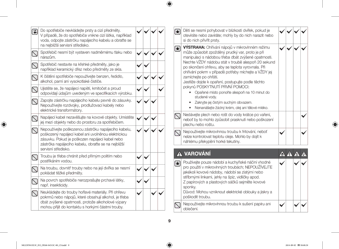 Samsung MG23F301ELW/EO manual Varování 