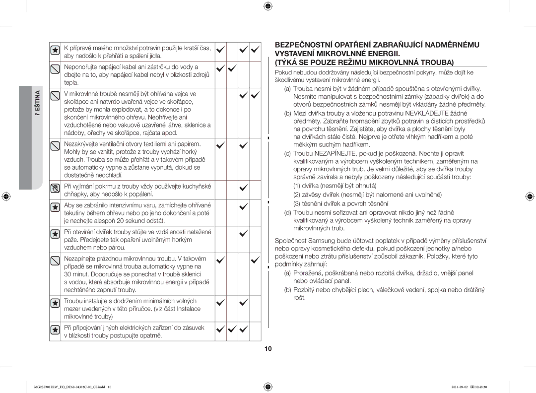 Samsung MG23F301ELW/EO manual Čeština 