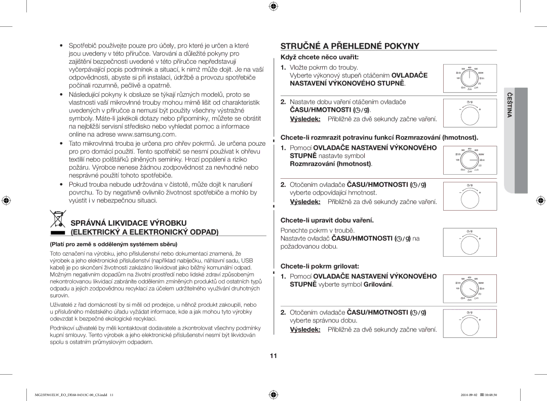 Samsung MG23F301ELW/EO manual Stručné a Přehledné Pokyny, Správná Likvidace Výrobku Elektrický a Elektronický Odpad 