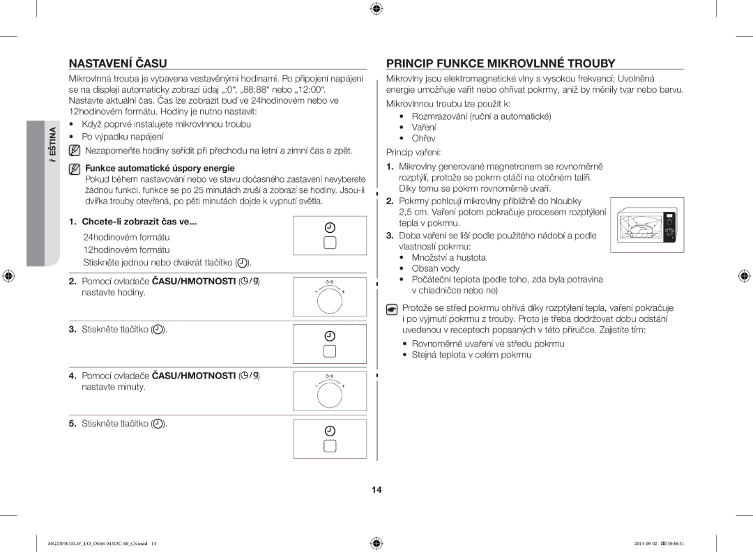 Samsung MG23F301ELW/EO manual Nastavení Času, Princip Funkce Mikrovlnné Trouby 