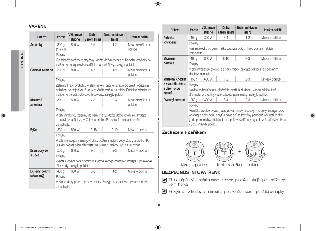 Samsung MG23F301ELW/EO manual Vaření, Bezpečnostní Opatření 