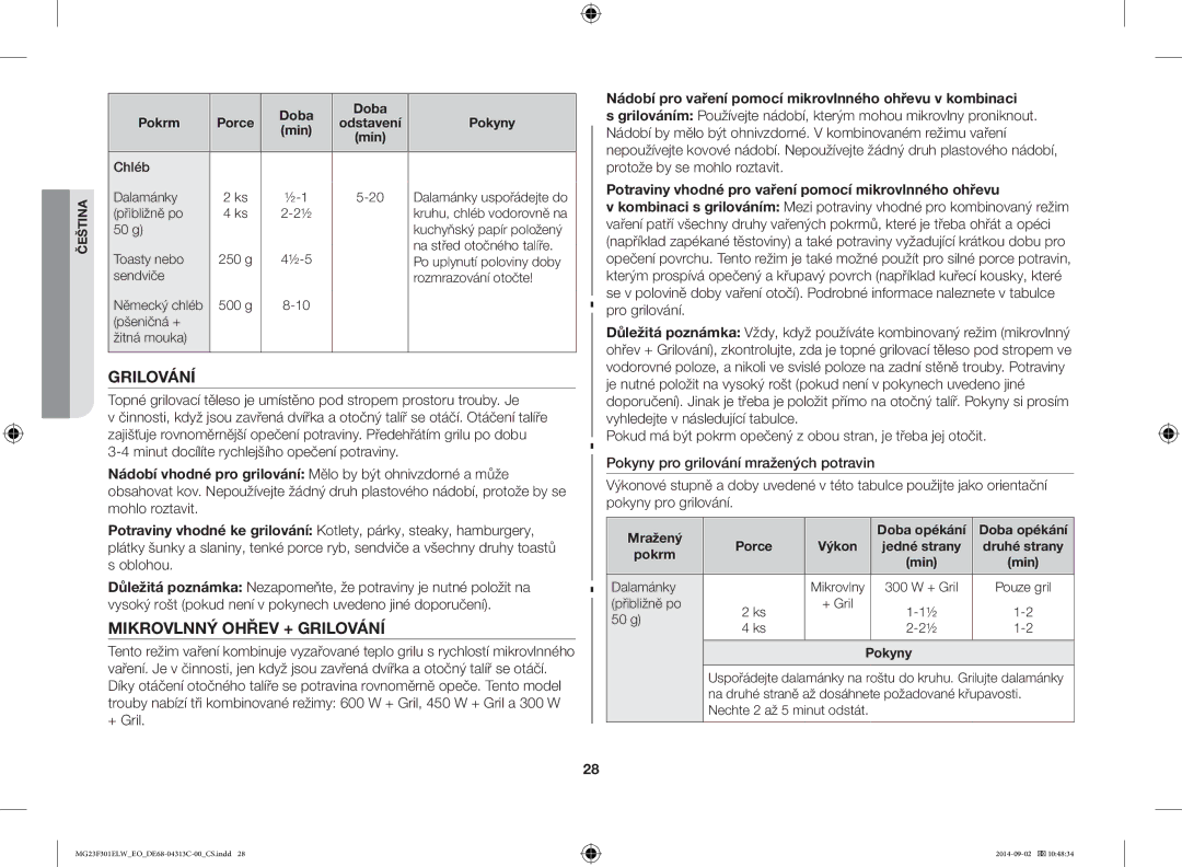 Samsung MG23F301ELW/EO manual Mikrovlnný Ohřev + Grilování, Nádobí pro vaření pomocí mikrovlnného ohřevu v kombinaci 