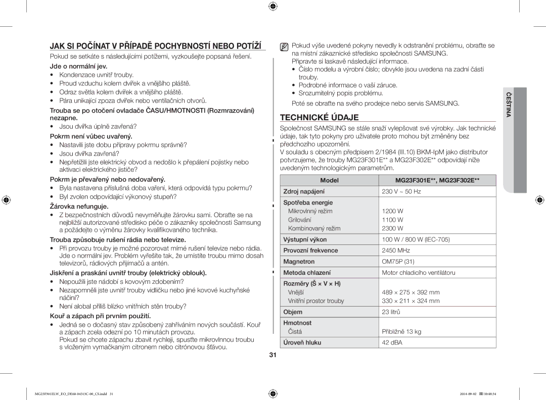 Samsung MG23F301ELW/EO manual JAK SI Počínat V Případě Pochybností Nebo Potíží 