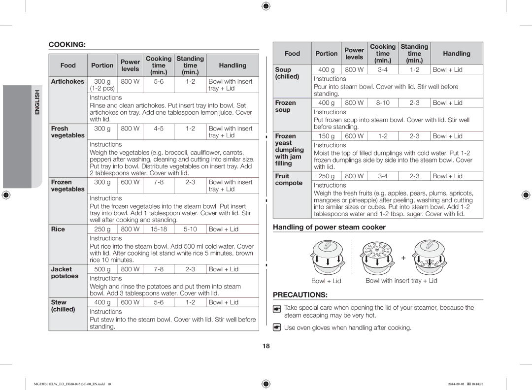 Samsung MG23F301ELW/EO manual Cooking, Precautions 