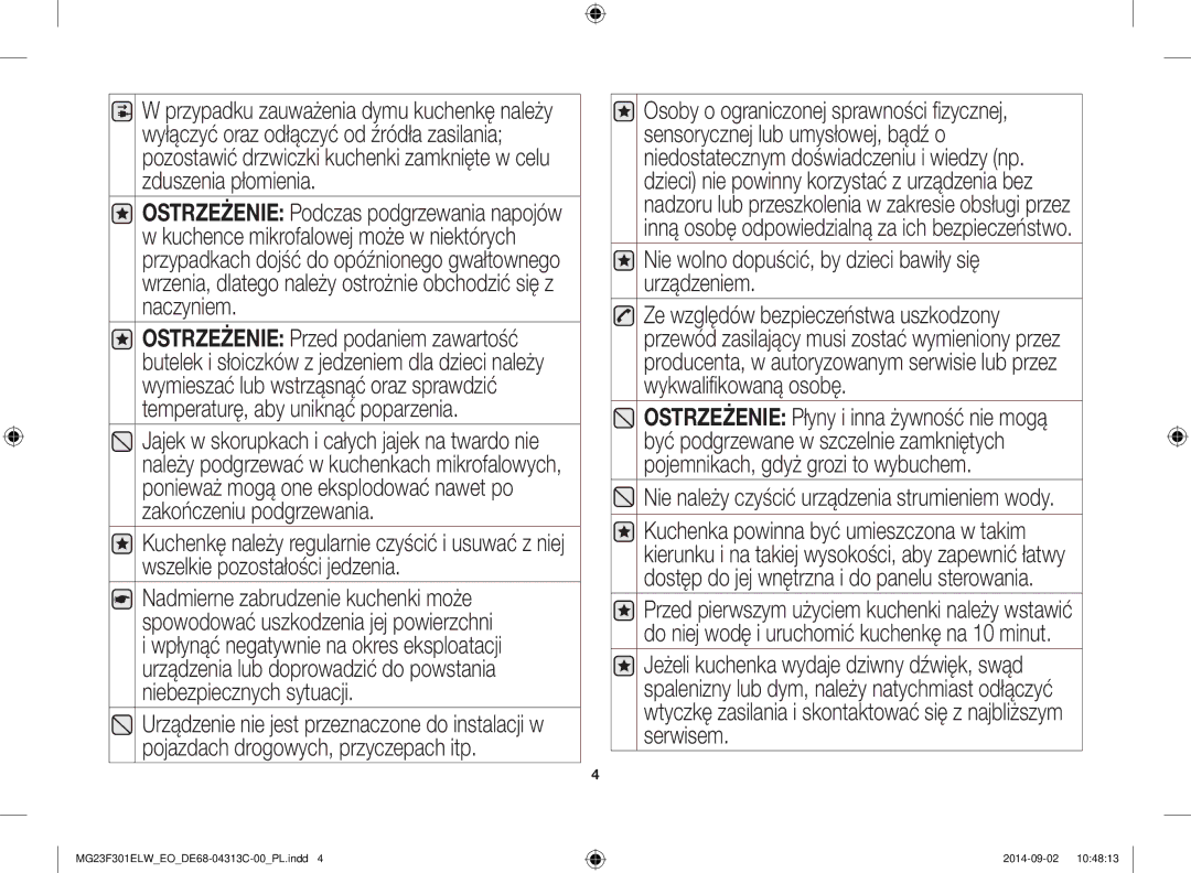 Samsung MG23F301ELW/EO manual Nie wolno dopuścić, by dzieci bawiły się urządzeniem 