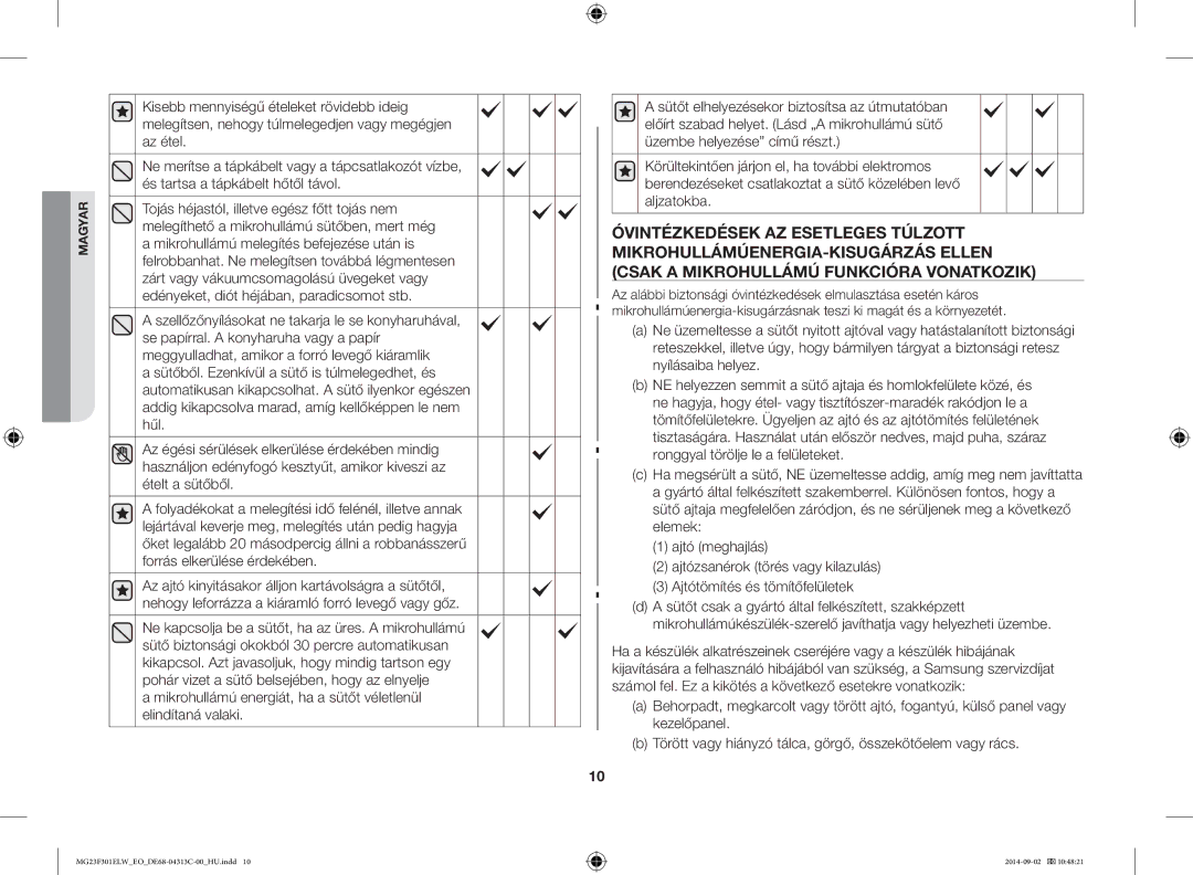 Samsung MG23F301ELW/EO manual Magyar 