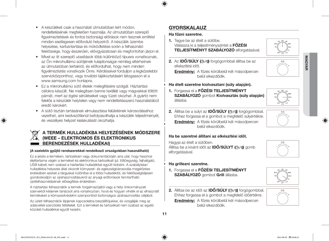 Samsung MG23F301ELW/EO manual Gyorskalauz, Ha főzni szeretne, Tegye be az ételt a sütőbe 