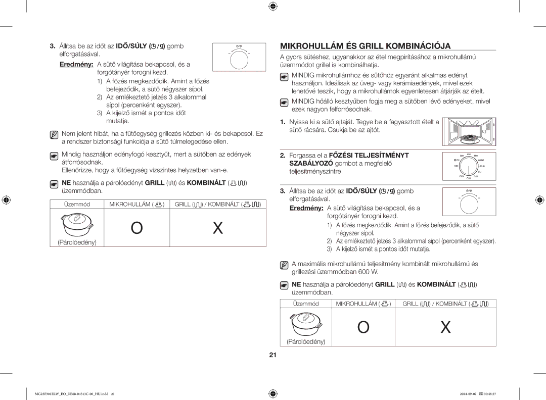 Samsung MG23F301ELW/EO manual Mikrohullám ÉS Grill Kombinációja, Párolóedény 