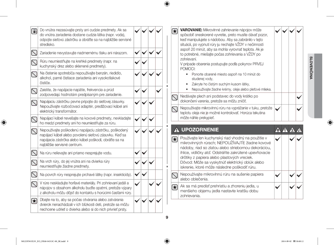 Samsung MG23F301ELW/EO manual Na rúru nelievajte ani priamo nesprejujte vodu 