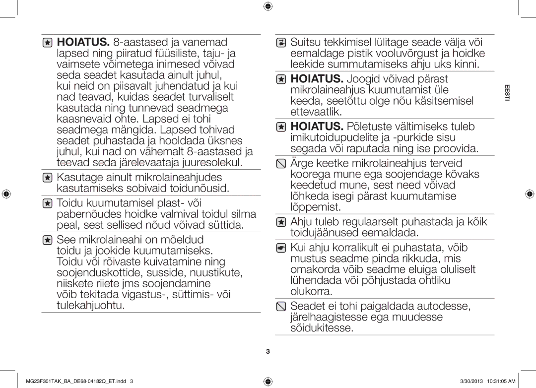 Samsung MG23F301TAK/BA manual Eesti 