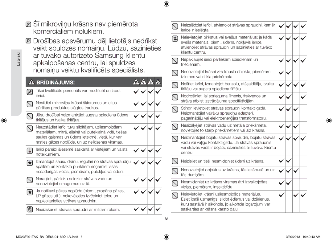 Samsung MG23F301TAK/BA manual Brīdinājums 