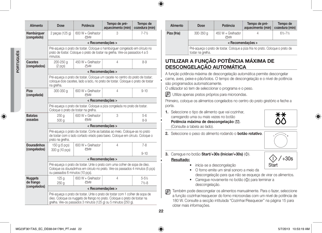 Samsung MG23F301TAK/EC manual Seleccione o peso do alimento rodando o botão rotativo 