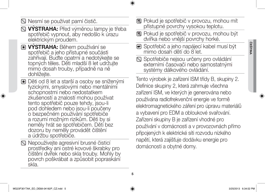 Samsung MG23F301TAK/EG, MG23F301TAK/EO manual Čeština 