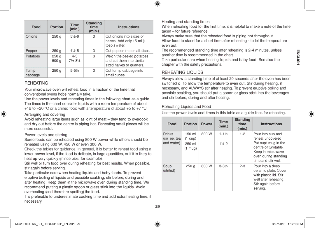 Samsung MG23F301TAK/EG, MG23F301TAK/EO manual Reheating Liquids 