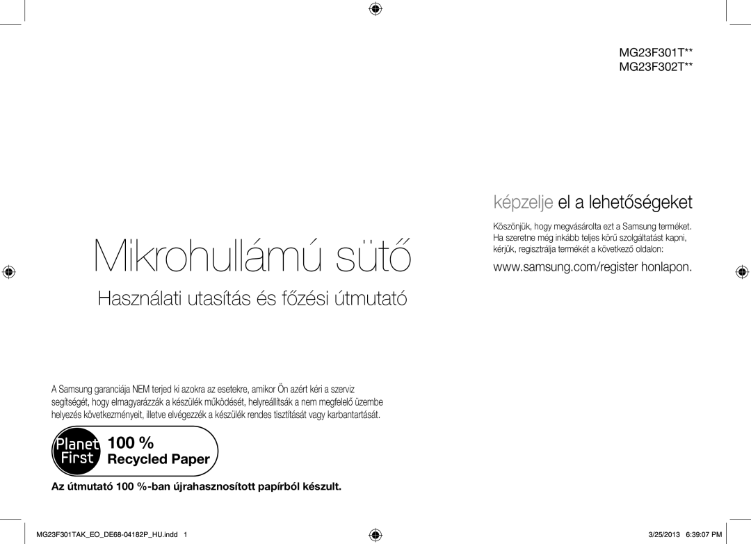 Samsung MG23F301TAK/EG, MG23F301TAK/EO manual Mikrohullámú sütő 