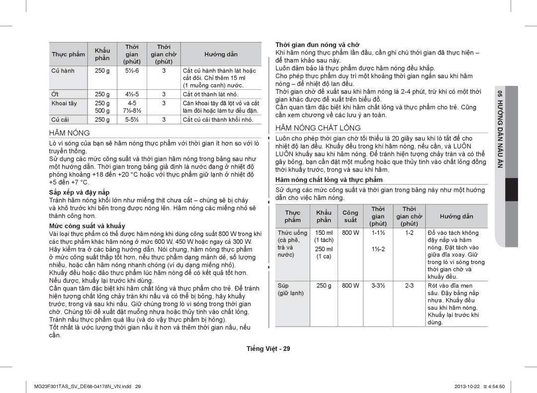 Samsung MG23F301TAS/SV manual HÂM Nóng Chất Lỏng 