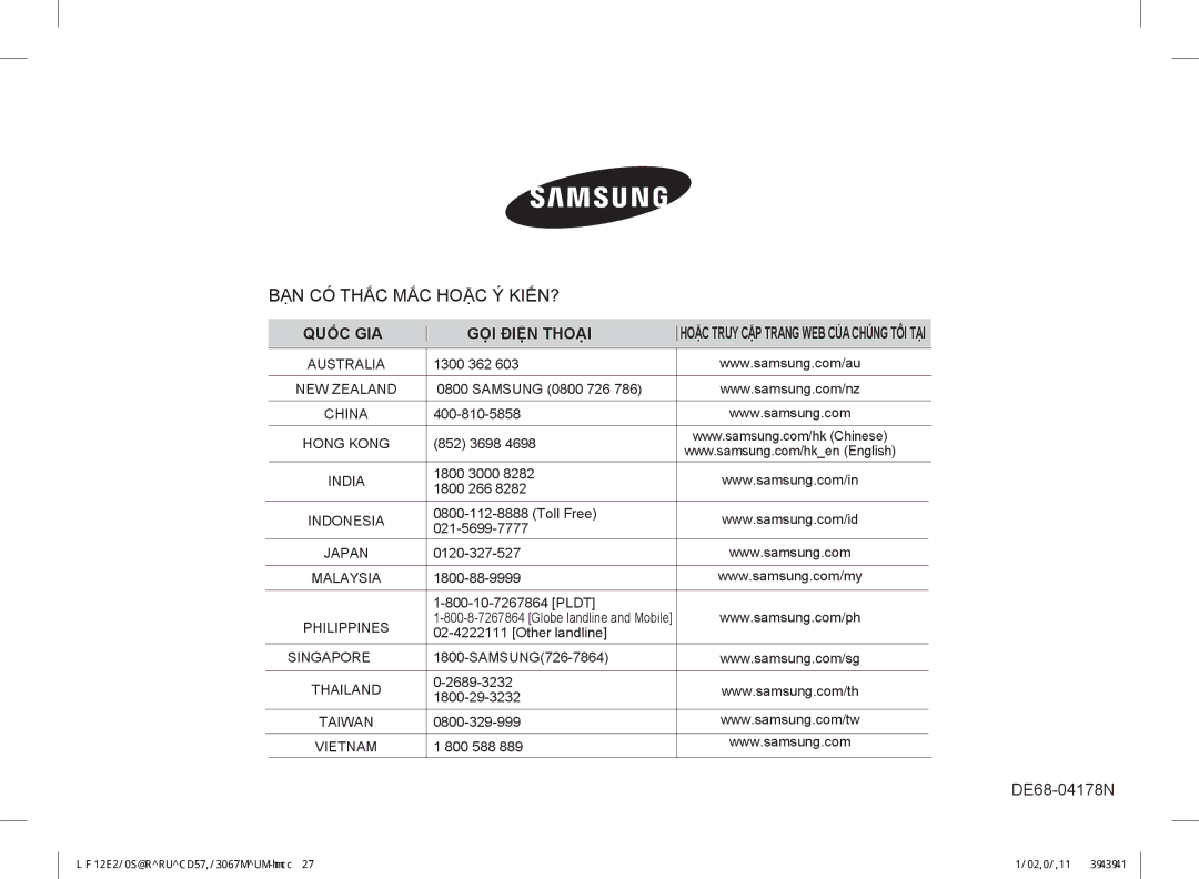 Samsung MG23F301TAS/SV 1300 362, Samsung 0800 726, 852 3698, 1800 3000 1800 266, Toll Free 021-5699-7777, 0120-327-527 