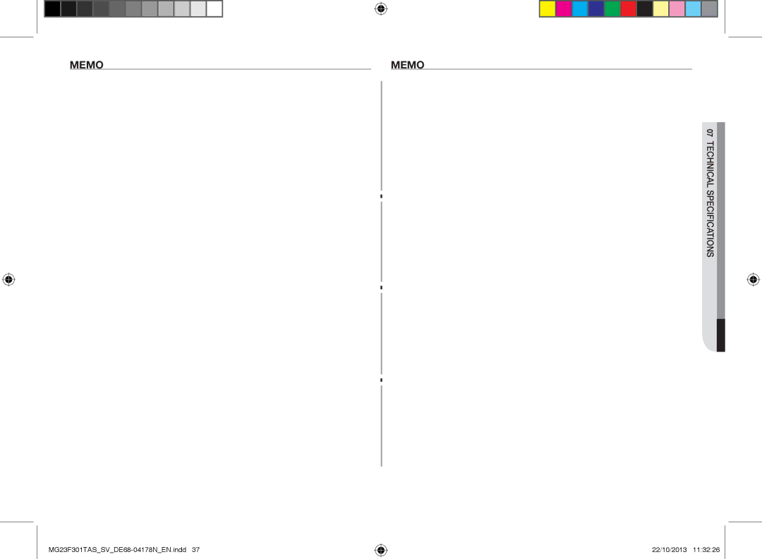 Samsung MG23F301TAS/SV manual Technical specifications 