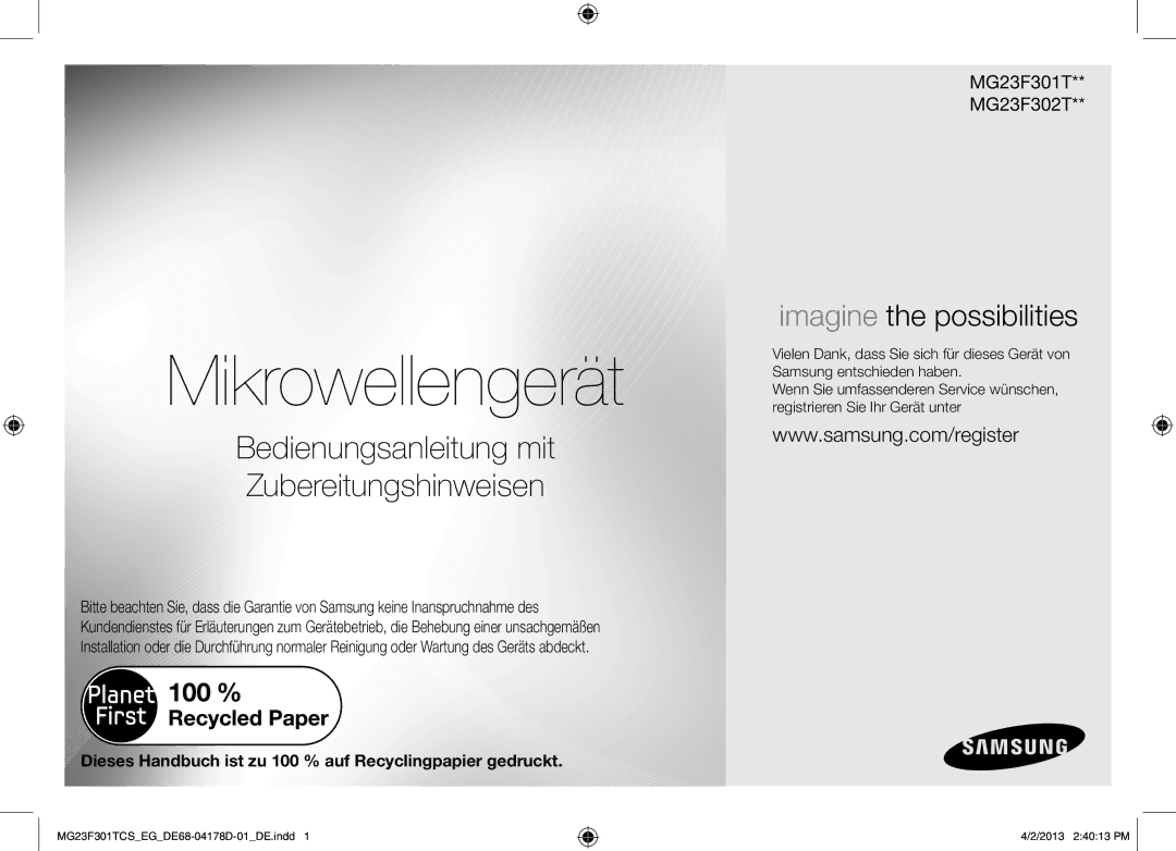 Samsung MG23F301TAS/EG, MG23F301TCK/EG manual Mikrowellengerät 