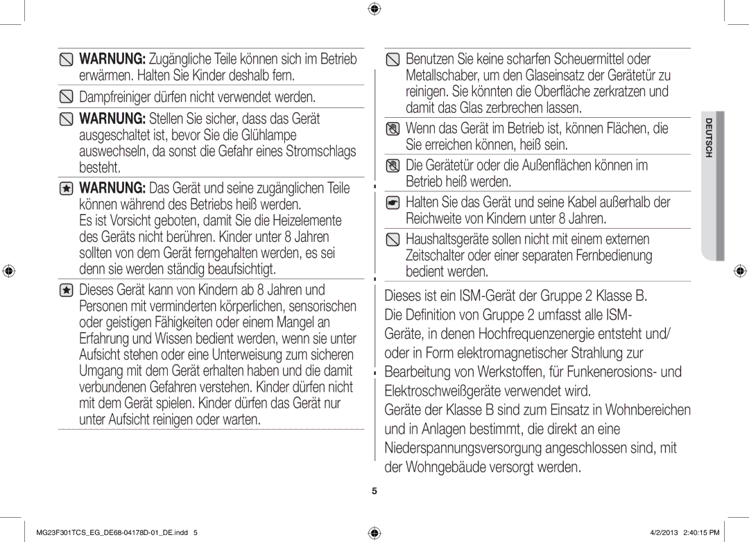 Samsung MG23F301TAS/EG, MG23F301TCK/EG manual Betrieb heiß werden 