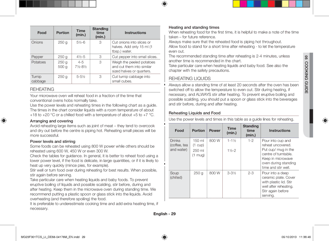 Samsung MG23F301TCS/LI manual Reheating Liquids 