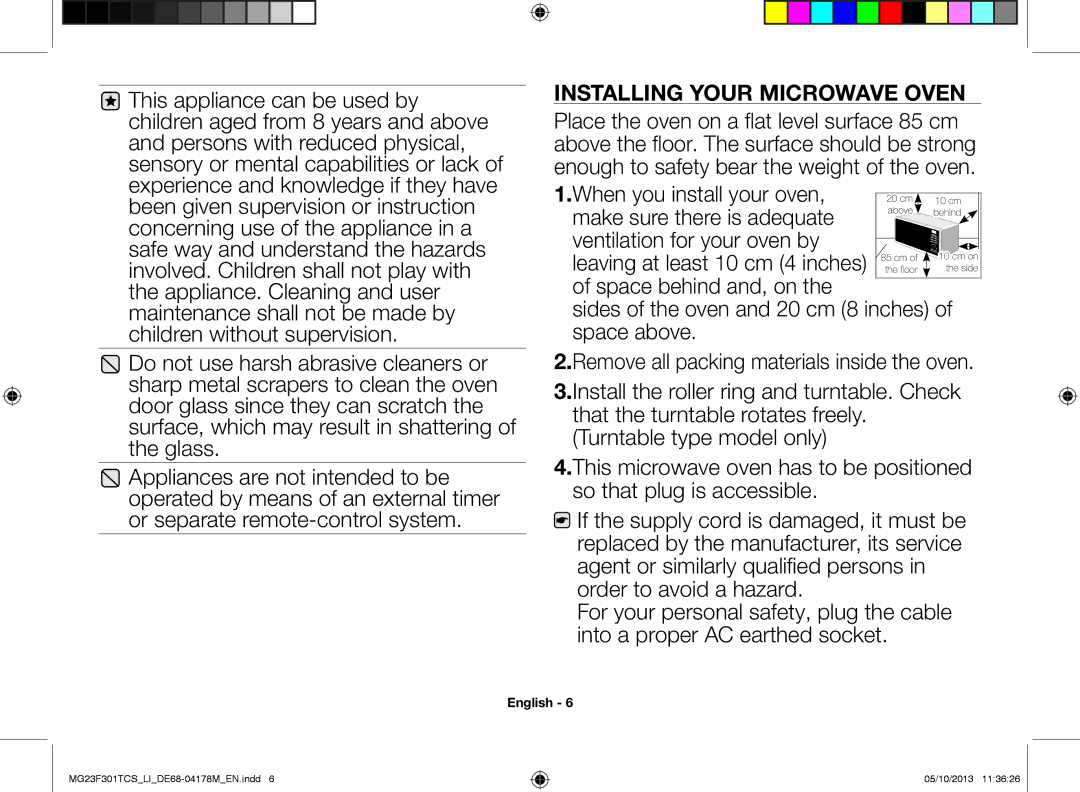 Samsung MG23F301TCS/LI manual Installing your microwave oven 