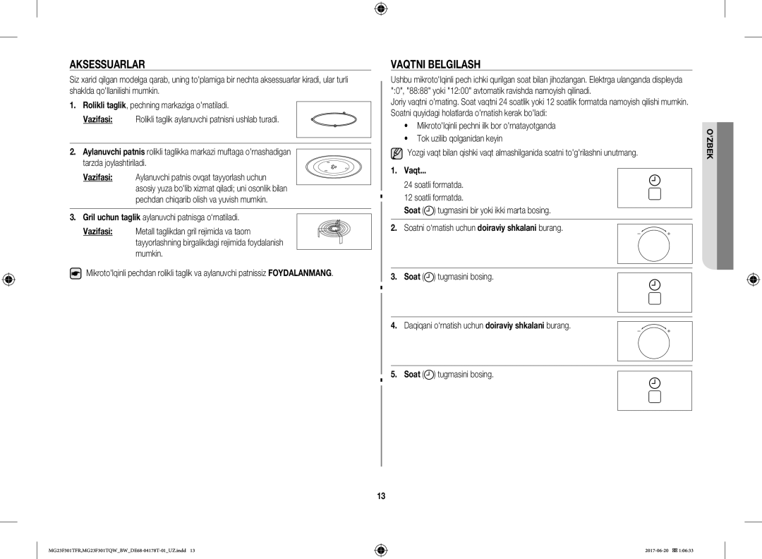 Samsung MG23F301TFR/BW manual Aksessuarlar, Vaqtni Belgilash, Vazifasi 