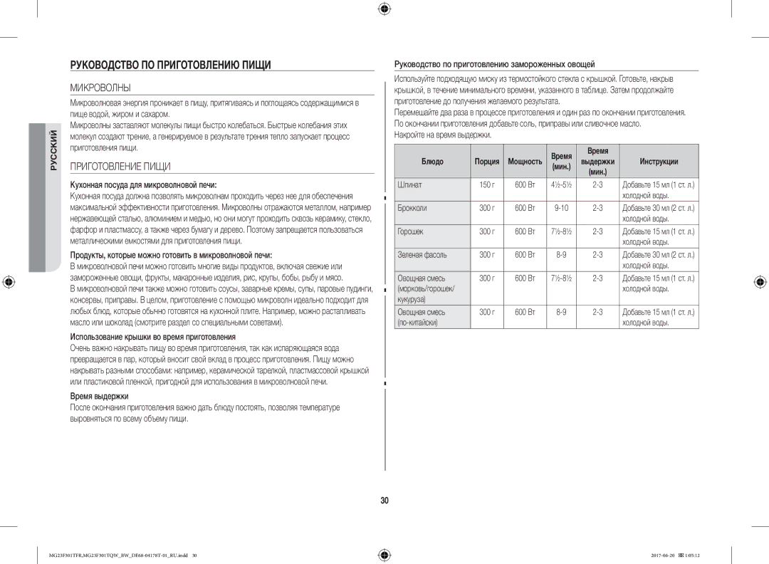 Samsung MG23F301TFR/BW manual Руководство ПО Приготовлению Пищи, Микроволны, Приготовление Пищи 