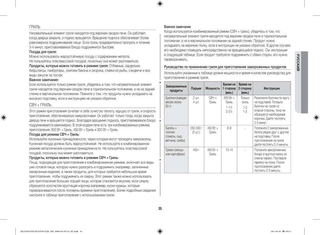 Samsung MG23F301TFR/BW manual СВЧ + Гриль 