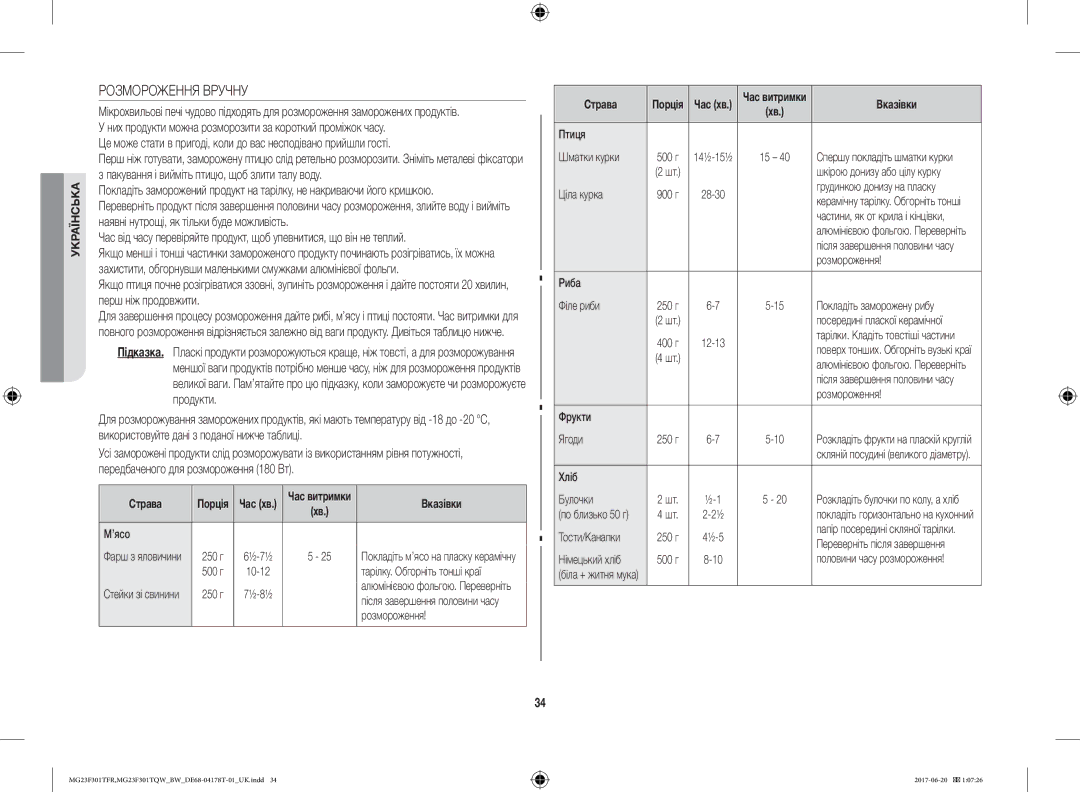 Samsung MG23F301TFR/BW manual Розмороження Вручну 