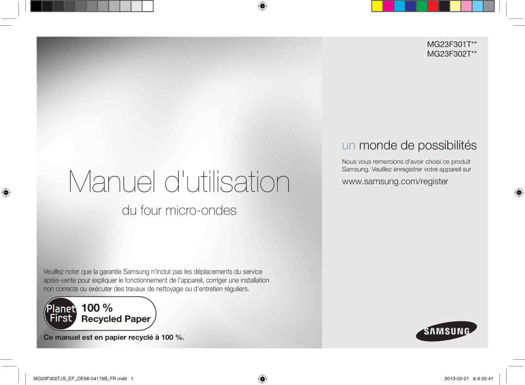 Samsung MG23F302TJS/EF manual Manuel dutilisation 