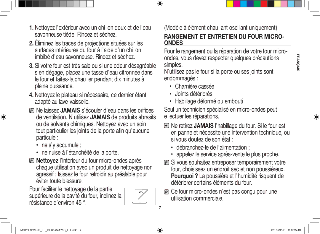 Samsung MG23F302TJS/EF manual Rangement ET Entretien DU Four MICRO- Ondes 