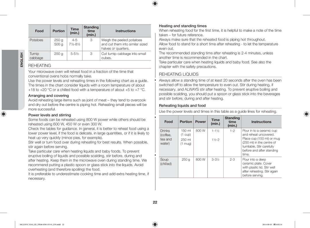 Samsung MG23F3C1EAS/EE manual Reheating Liquids 