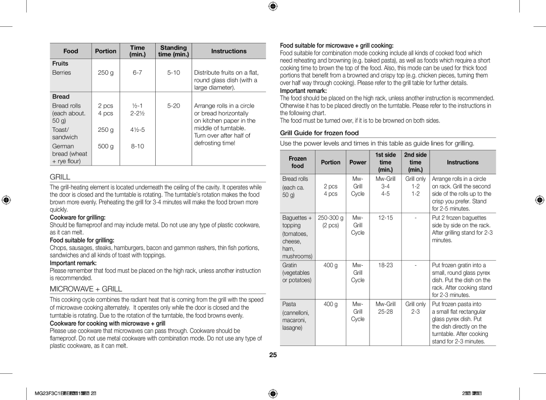 Samsung MG23F3C1EAS/EE manual Frozen 1st side 