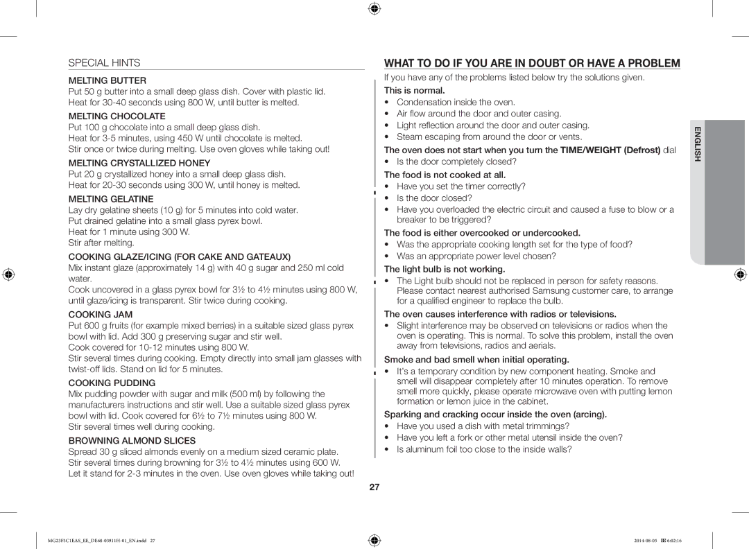 Samsung MG23F3C1EAS/EE manual Special Hints, Stir several times well during cooking 