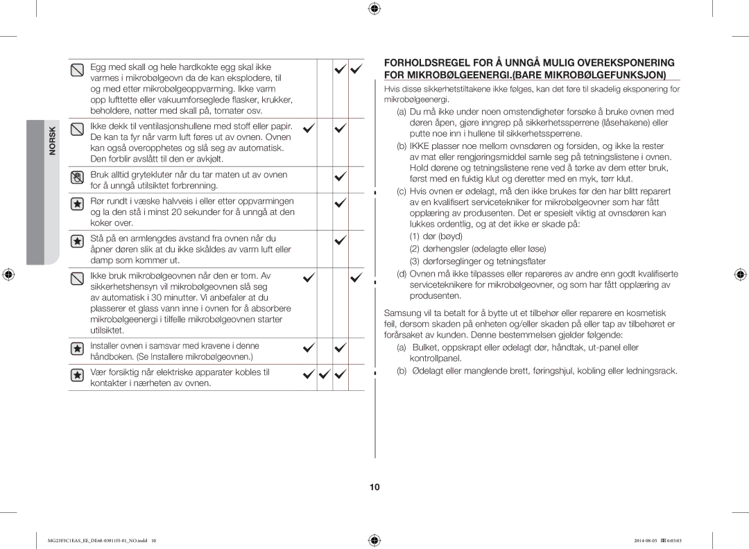 Samsung MG23F3C1EAS/EE manual Norsk 