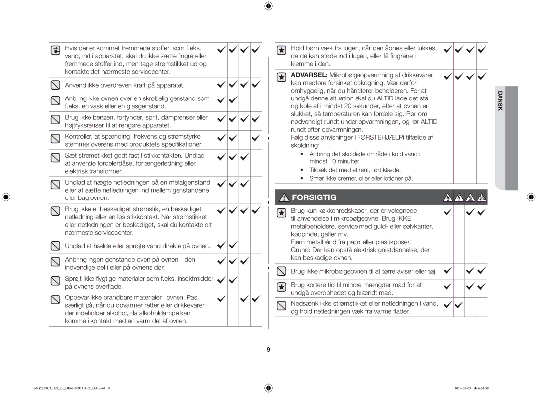 Samsung MG23F3C1EAS/EE manual Forsigtig, Undgå denne situation skal du Altid lade det stå 