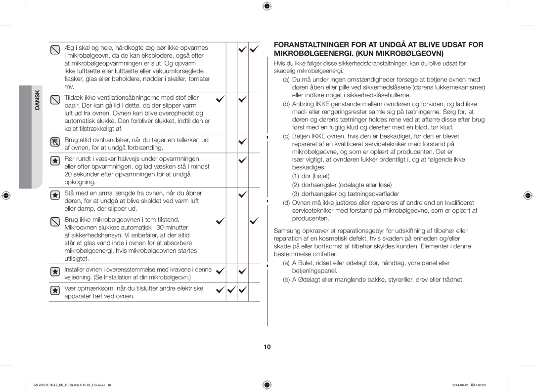 Samsung MG23F3C1EAS/EE manual Dansk 