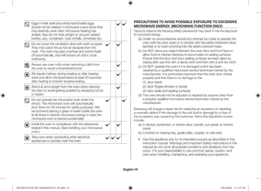 Samsung MG23F3C1EAS/SW manual English-10 