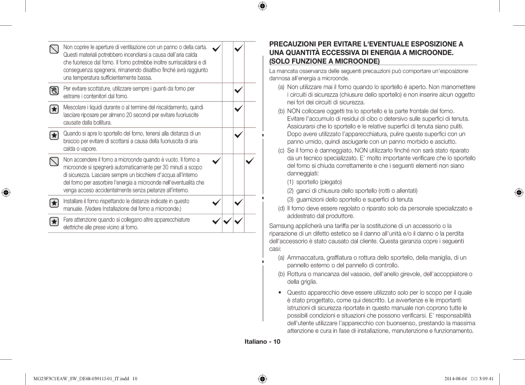 Samsung MG23F3C1EAS/SW manual Italiano 