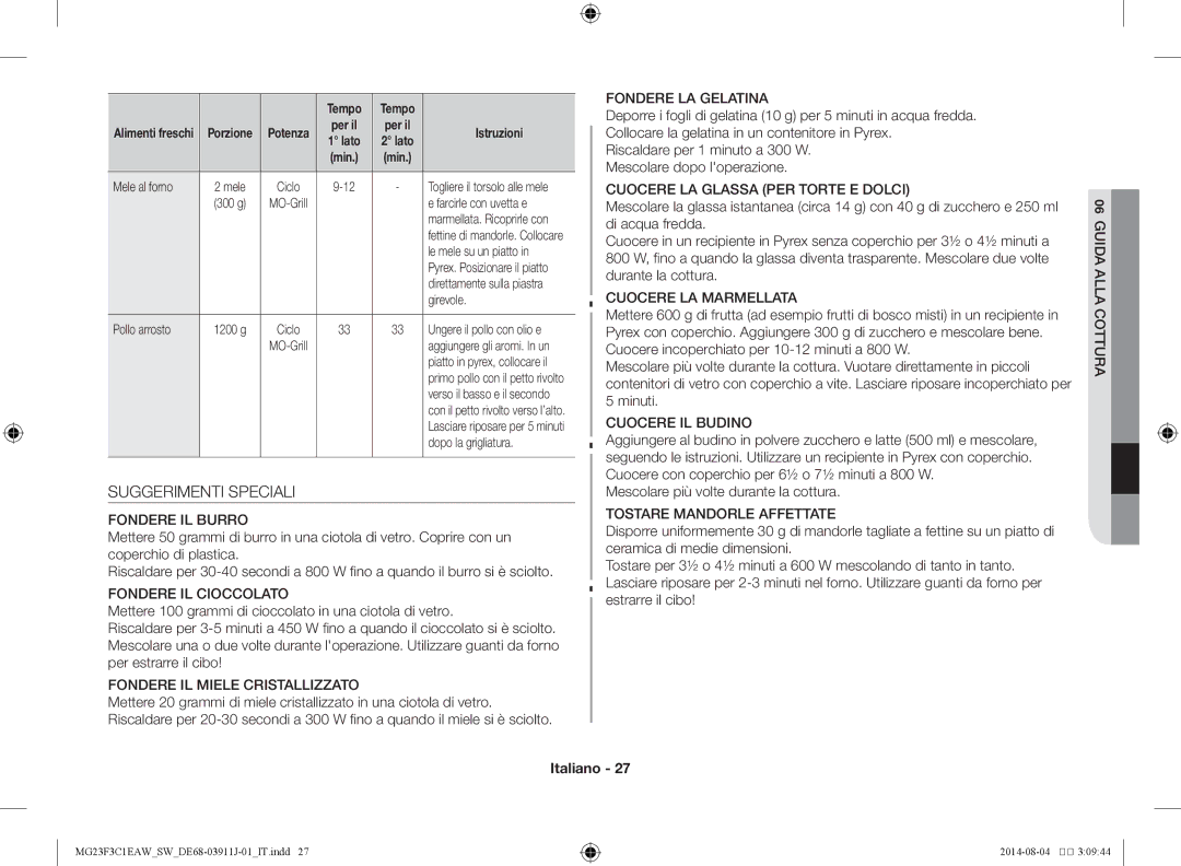 Samsung MG23F3C1EAS/SW manual Suggerimenti Speciali 