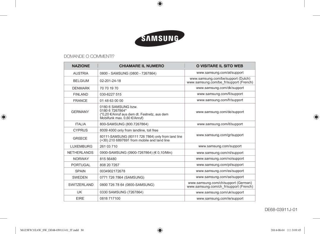 Samsung MG23F3C1EAS/SW manual DE68-03911J-01 