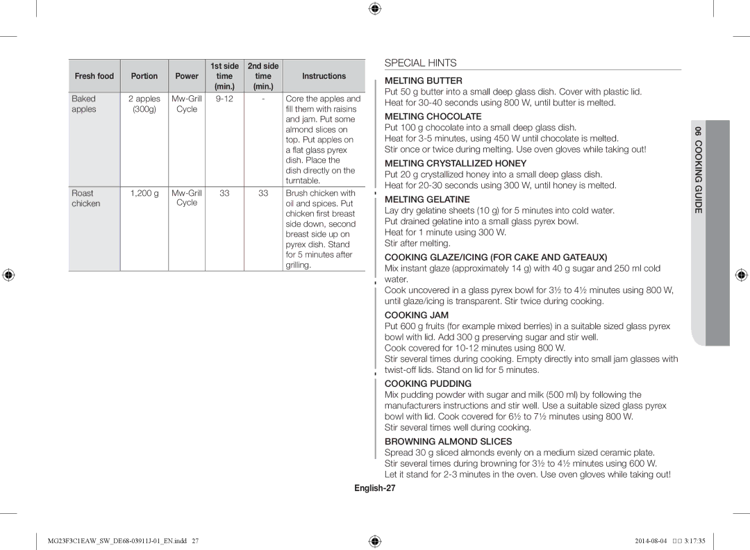 Samsung MG23F3C1EAS/SW manual Special Hints, English-27 