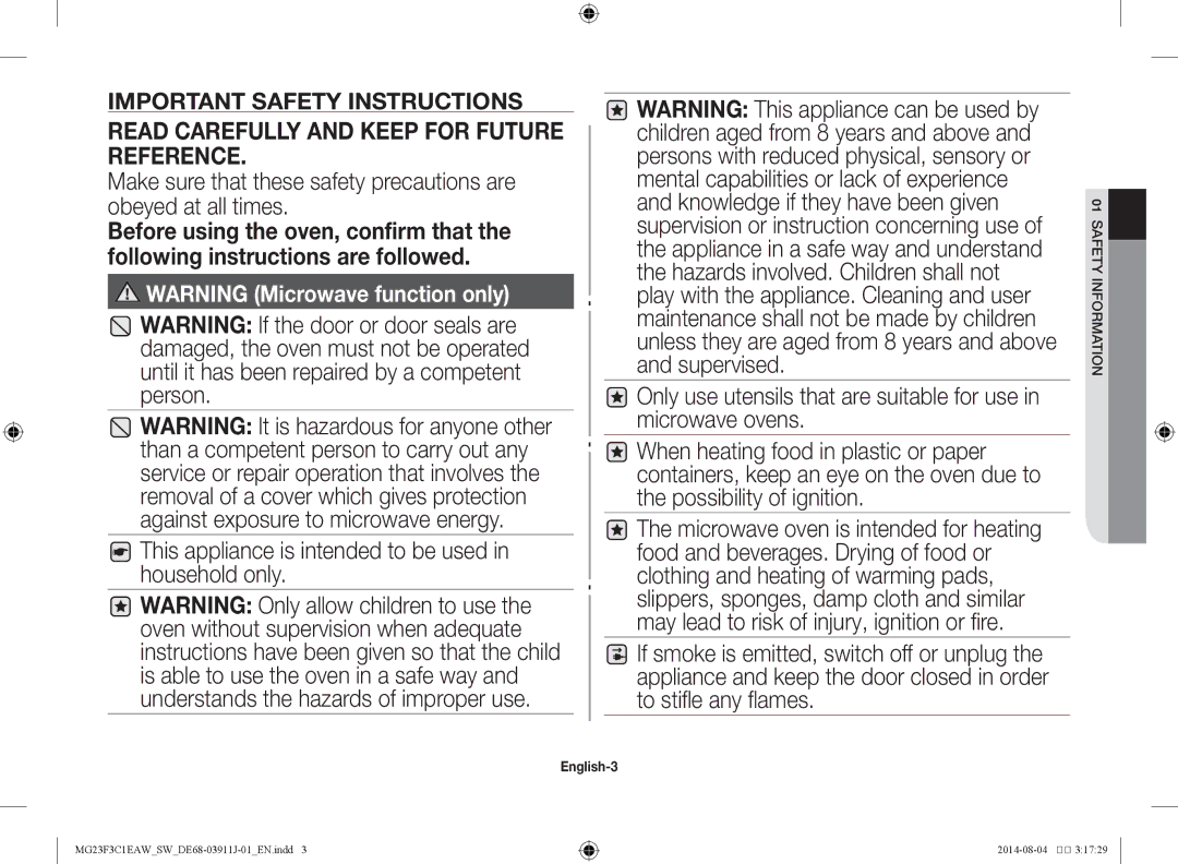 Samsung MG23F3C1EAS/SW manual 01ationfems for iny, English-3 