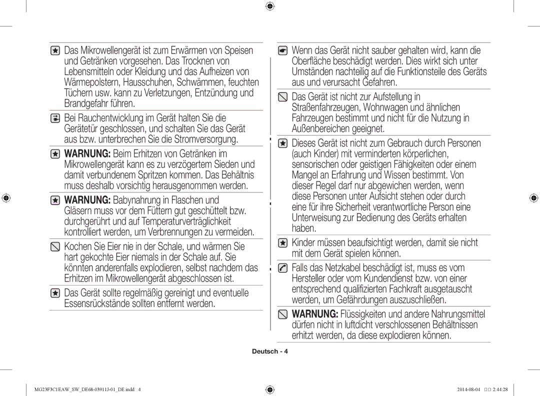 Samsung MG23F3C1EAS/SW manual Deutsch 