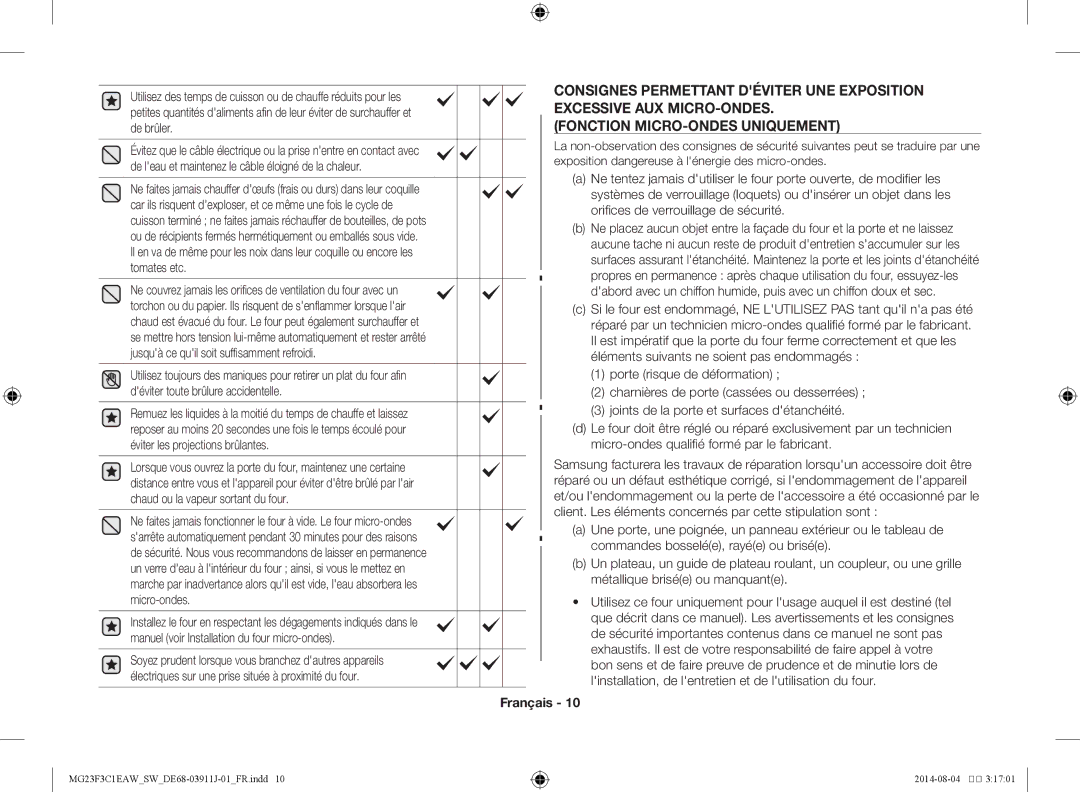 Samsung MG23F3C1EAS/SW manual Français 