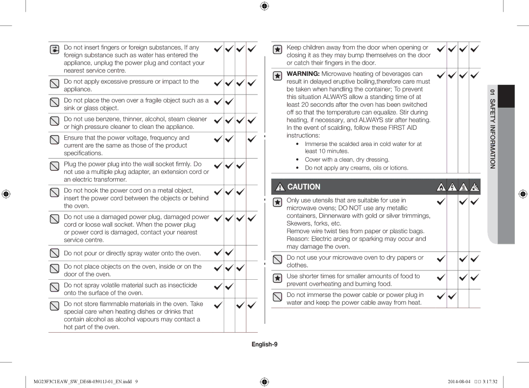 Samsung MG23F3C1EAS/SW manual This situation Always allow a standing time of at, English-9 