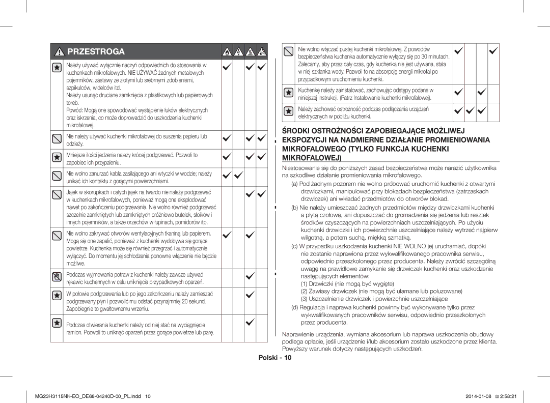 Samsung MG23H3115NK/EO manual Przestroga, Przez producenta 