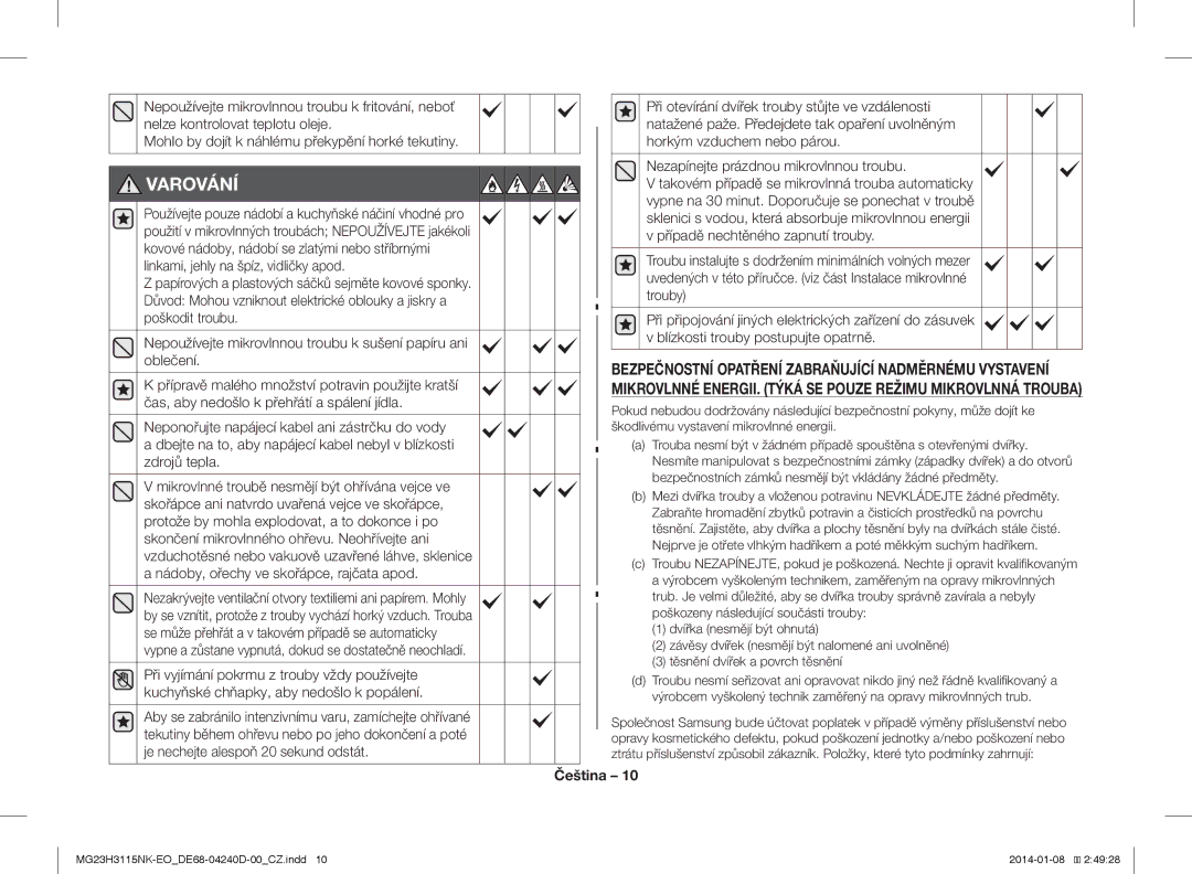 Samsung MG23H3115NK/EO manual Varování 